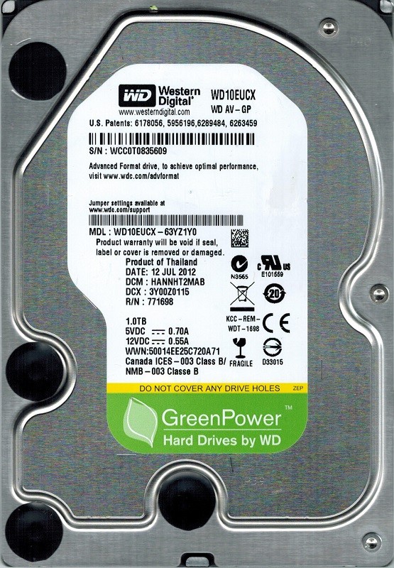 Western Digital WD10EUCX-63YZ1Y0 1TB DCM: HANNHT2MAB