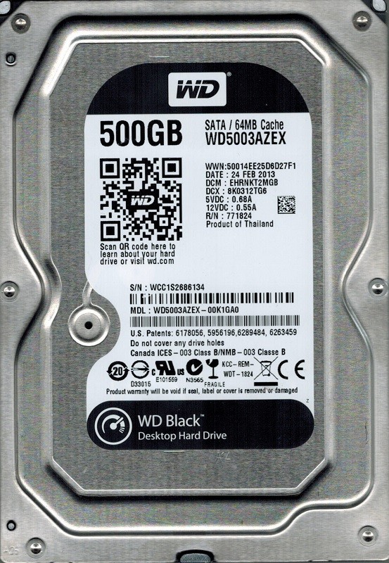 Western Digital WD5003AZEX-00K1GA0 DCM: EHRNKT2MGB WCC1S 500GB