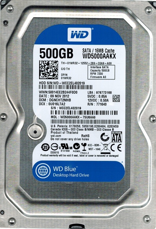 WD5000AAKX-75U6AA0 Western Digital DCM: DGNCHT2MHB 500GB
