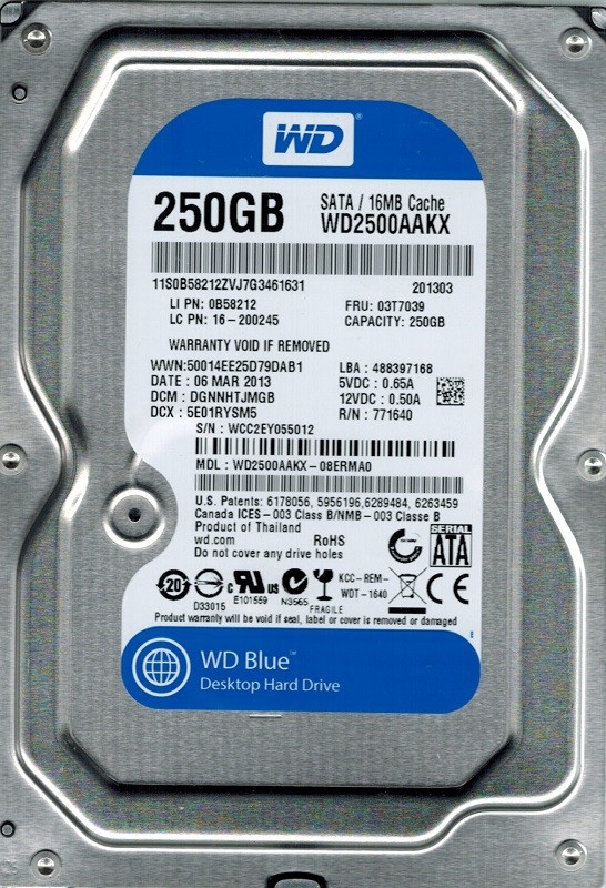Western Digital WD2500AAKX-08ERMA0 250GB DCM: DGNNHTJMGB
