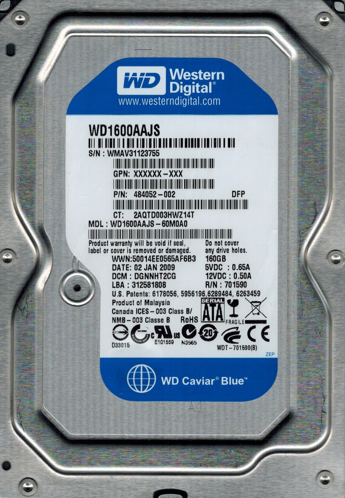 Western Digital WD1600AAJS-60M0A0 160GB DCM: DGNNHT2CG