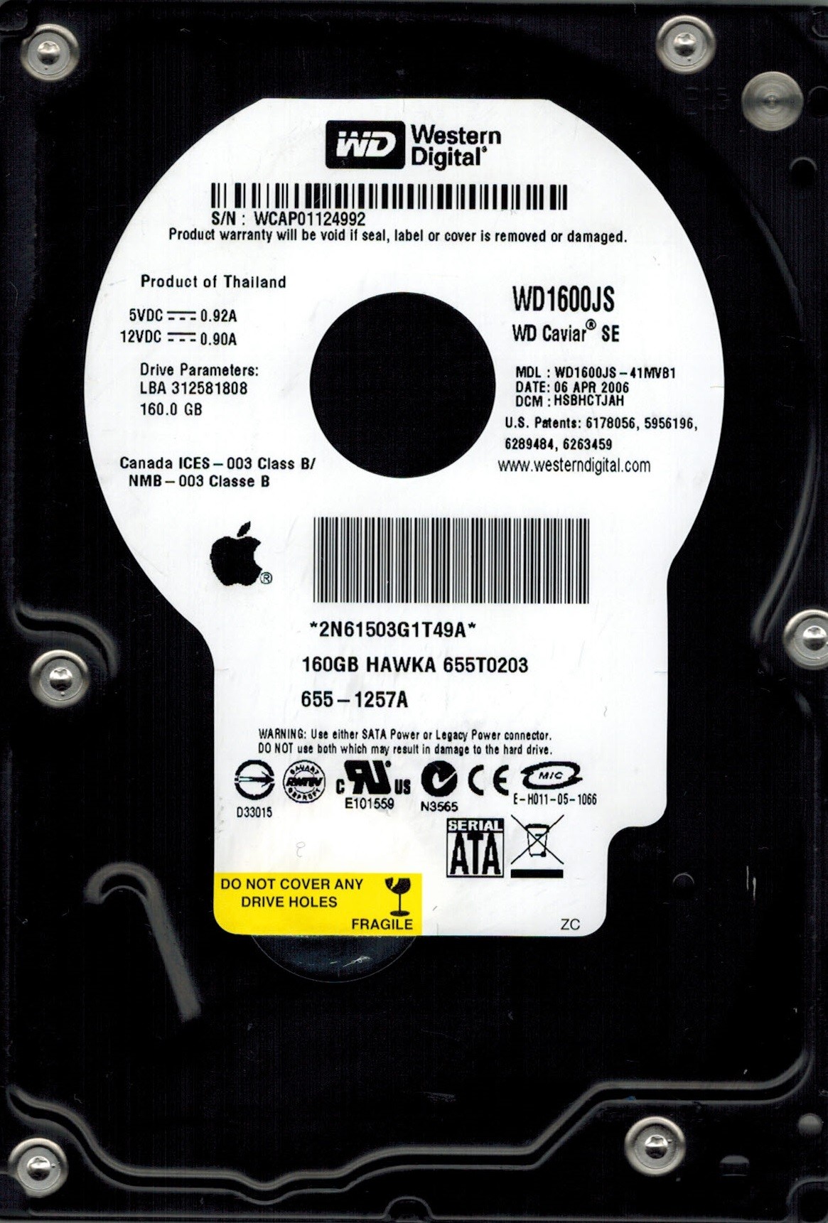 Western Digital WD1600JS-41MVB1 160GB DCM: HSBHCTJAH