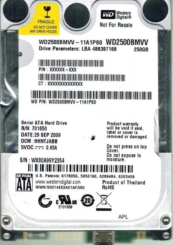 WESTERN DIGITAL 250GB WD2500BMVV-11A1PS0 DCM: HHNTJABB
