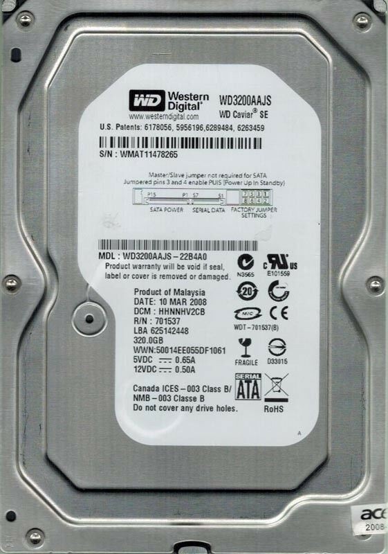 WESTERN DIGITAL 320GB WD3200AAJS-22B4A0 DCM: HHNNHV2CB