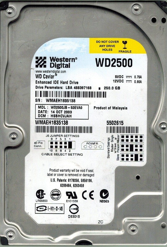 Western Digital WD2500JB-53EVA0 250GB DCM: HSBHCVJAH