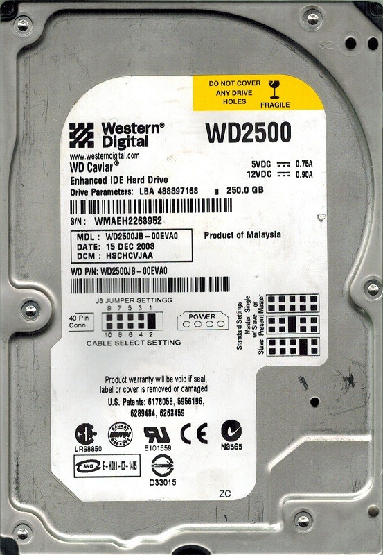 Western Digital WD2500JB-00EVA0 250GB DCM: HSCHCVJAA