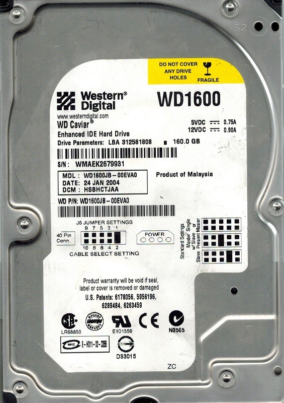 Western Digital WD1600JB-00EVA0 160GB DCM: HSBHCTJAA