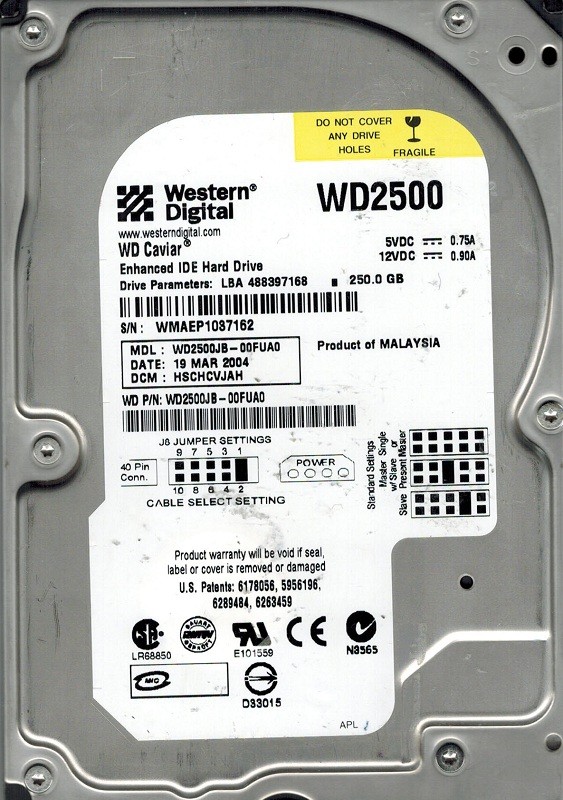 Western Digital WD2500JB-00FUA0 250GB DCM: HSCHCVJAH