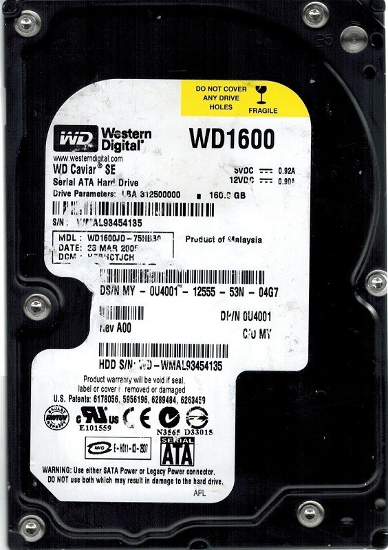 Western Digital WD1600JD-75HBB0 160GB DCM: HSBHCTJCH