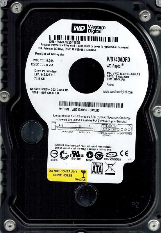 Western Digital WD740ADFD-00NLR5 RAPTOR 74GB DCM: HBCA2AB