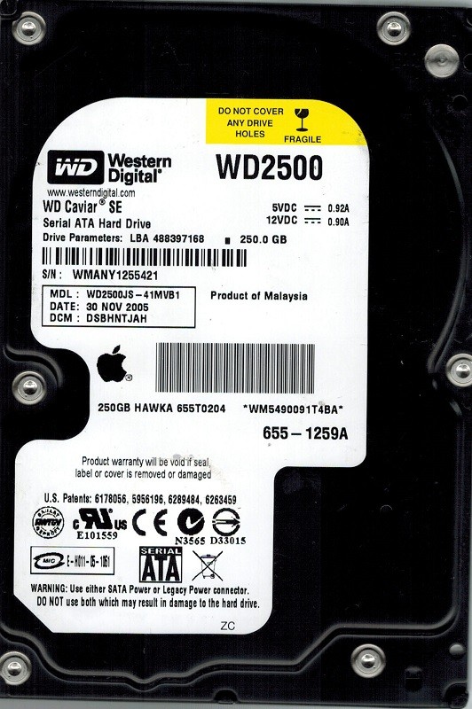 Western Digital WD2500JS-41MVB1 MAC 250GB DCM: DSBHNTJAH APPLE