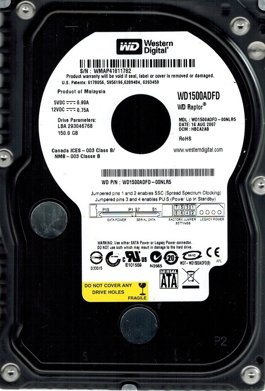 Western Digital WD1500ADFD-00NLR5 DCM: HBCA2AB 150GB RAPTOR