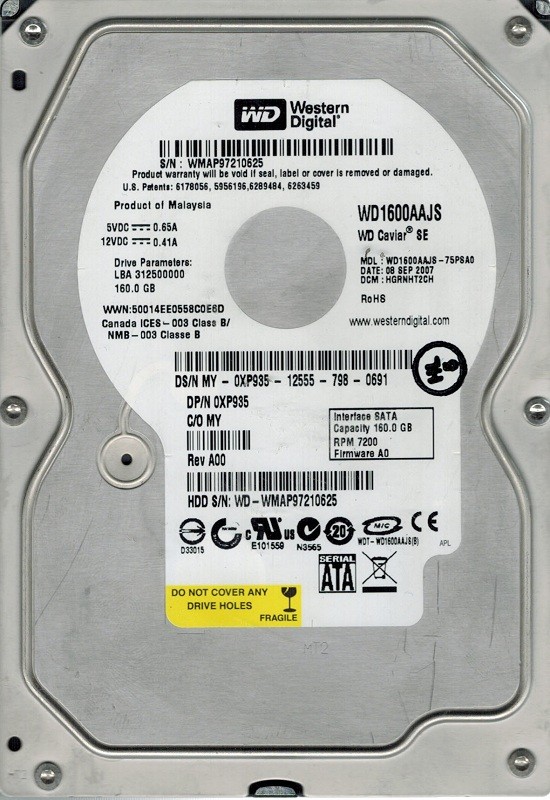 Western Digital WD1600AAJS-75PSA0 160GB DCM: HGRNHT2CH