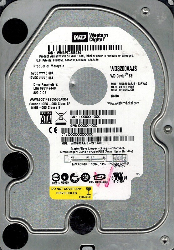 Western Digital WD3200AAJS-22RYA0 320GB DCM: HHNCHVJCH