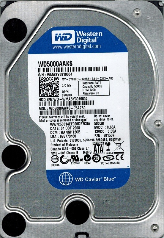 Western Digital WD5000AAKS-75A7B0 500GB DCM: HANNHT2CB