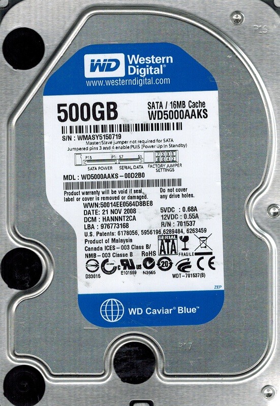 Western Digital WD5000AAKS-00D2B0 500GB DCM: HANNNT2CA