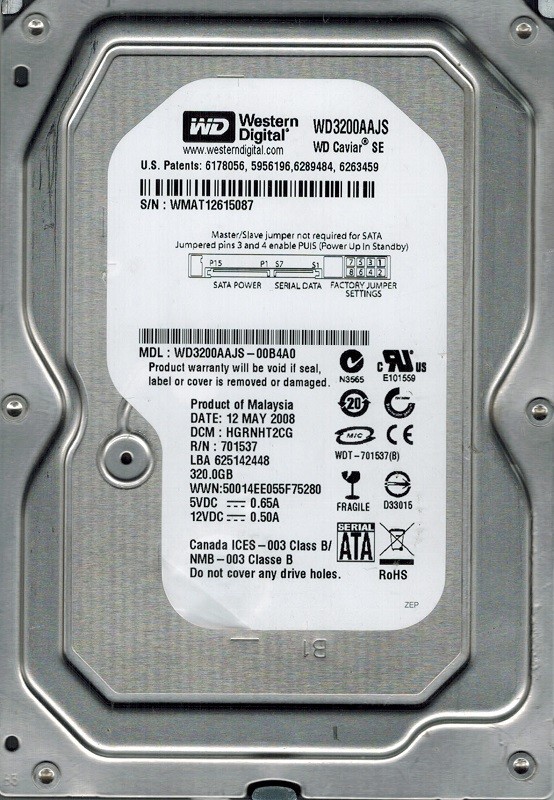 Western Digital WD3200AAJS-00B4A0 320GB DCM: HGRNHT2CG