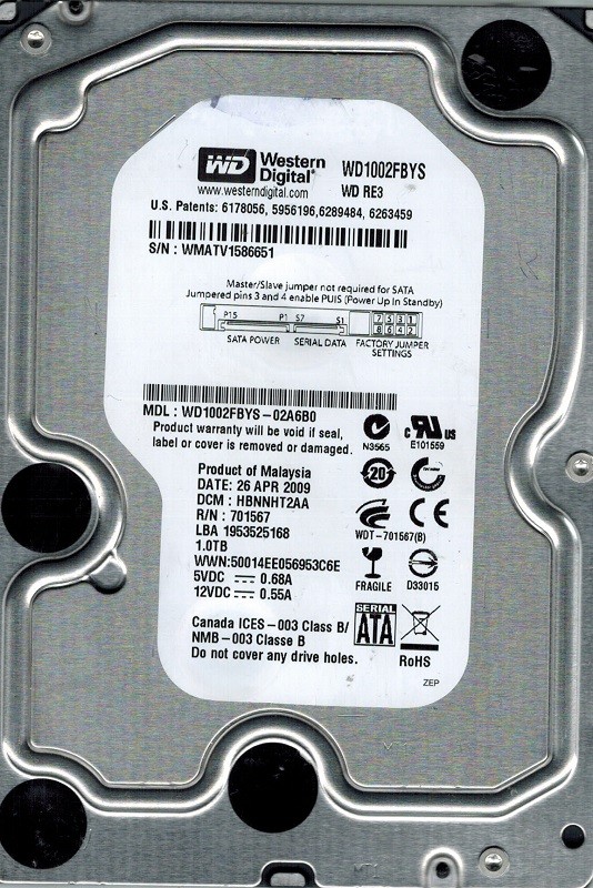 Western Digital WD1002FBYS-02A6B0 1TB DCM: HBNNHT2AA