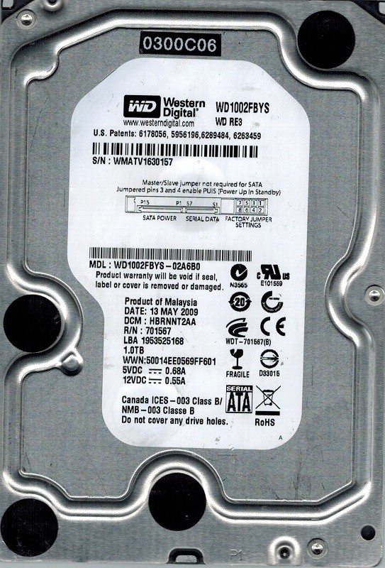 Western Digital WD1002FBYS-02A6B0 1TB DCM: HBRNNT2AA