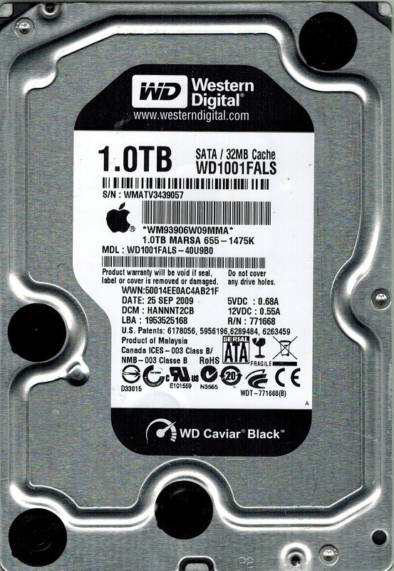 Western Digital WD1001FALS-40U9B0 MAC 1TB DCM: HANNNT2CB APPLE