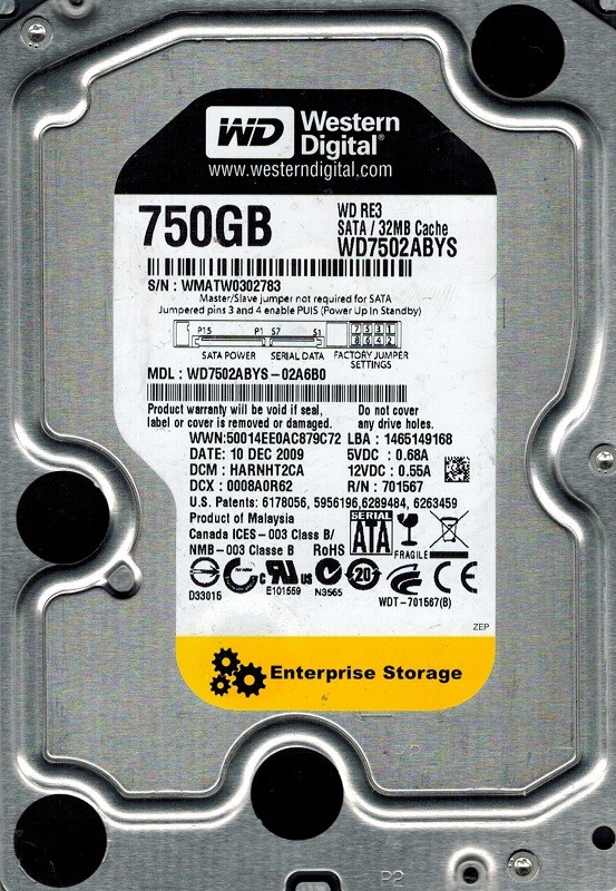 WD7502ABYS-02A6B0 Western Digital DCM: HARNHT2CA 750GB