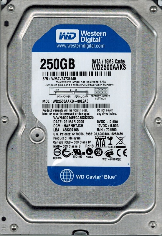 Western Digital WD2500AAKS-00L9A0 250GB DCM: HARNHTJCH