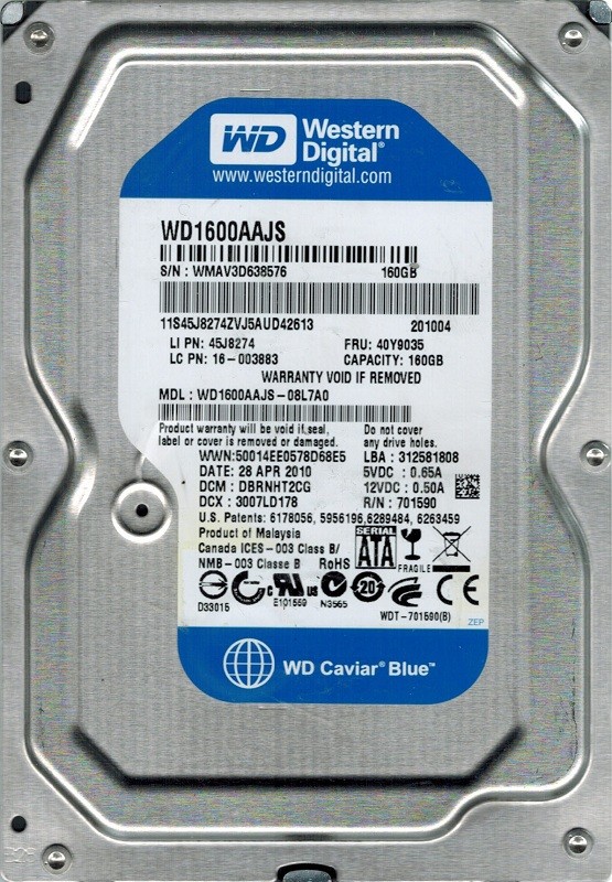 Western Digital WD1600AAJS-08L7A0 160GB DCM: DBRNHT2CG
