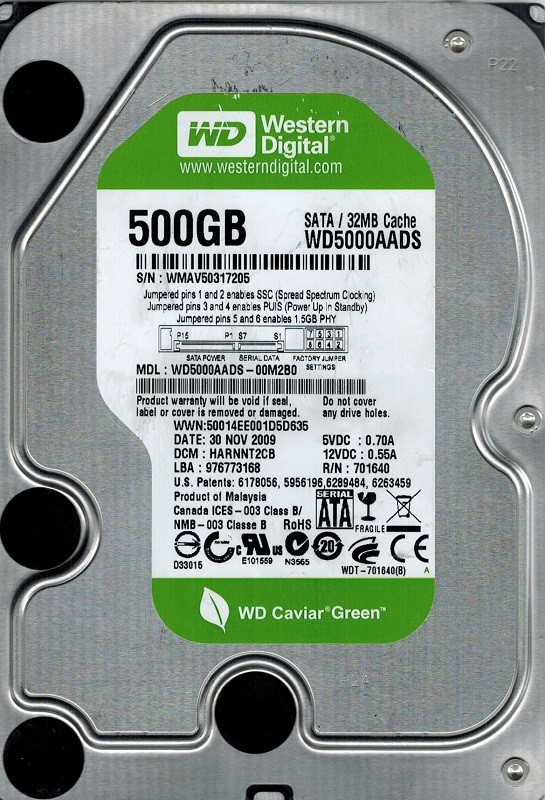 WD5000AADS-00M2B0 Western Digital DCM: HARNNT2CB WMAV5 500GB