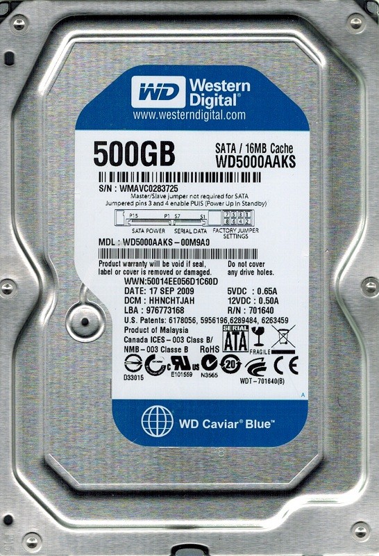 Western Digital WD5000AAKS-00M9A0 500GB DCM: HHNCHTJAH