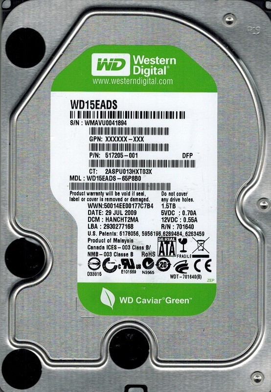 Western Digital WD15EADS-65P8B0 1.5TB DCM: HANCHT2MA