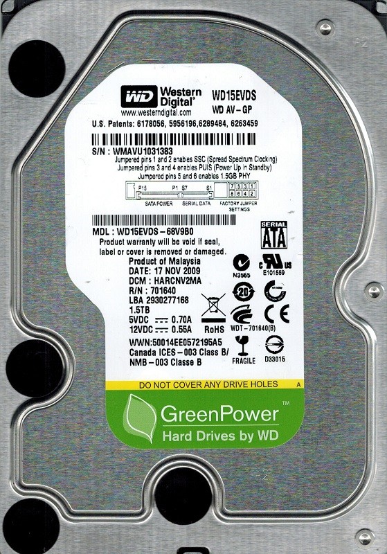 Western Digital WD15EVDS-68V9B0 1.5TB DCM: HARCNV2MA