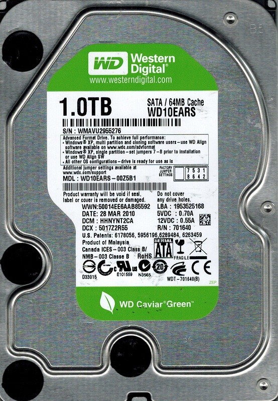 Western Digital WD10EARS-00Z5B1 1TB DCM: HHNYNT2CA