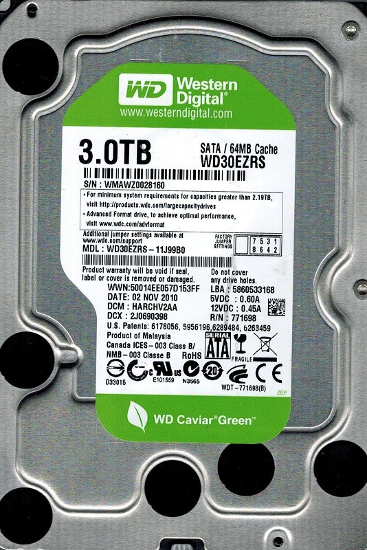 Western Digital WD30EZRS-11J99B0 DCM: HARCHV2AA 3TB