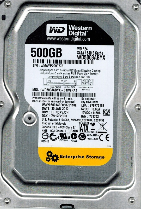 Western Digital WD5003ABYX-01WERA1 DCM: HHNCKVJCH 500GB