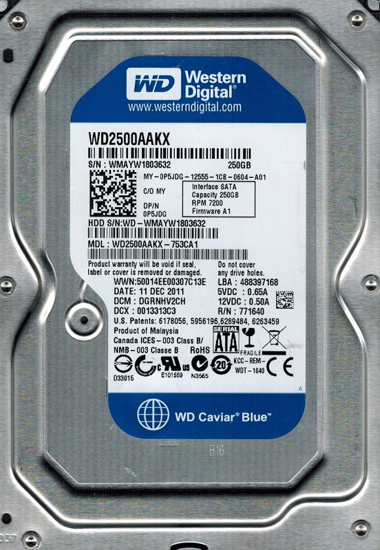 Western Digital WD2500AAKX-753CA1 250GB DCM: DGRNHV2CH