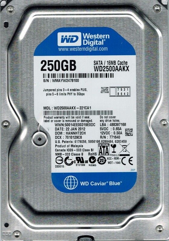 Western Digital WD2500AAKX-221CA1 250GB DCM: HANNHT2CH