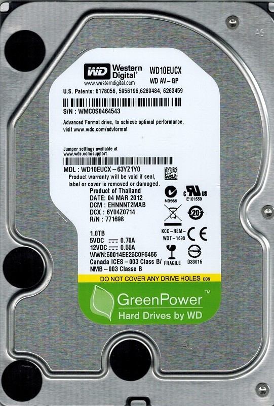 Western Digital WD10EUCX-63YZ1Y0 1TB DCM: EHNNNT2MAB