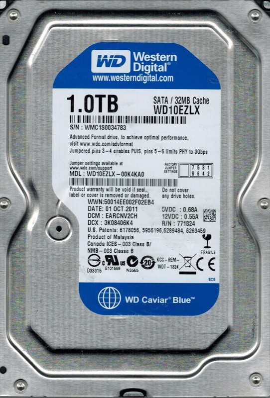 Western Digital WD10EZLX-00K4KA0 1TB DCM: EARCNV2CH