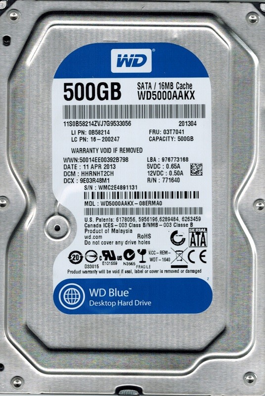 Western Digital WD5000AAKX-08ERMA0 500GB DCM: HHRNHT2CH