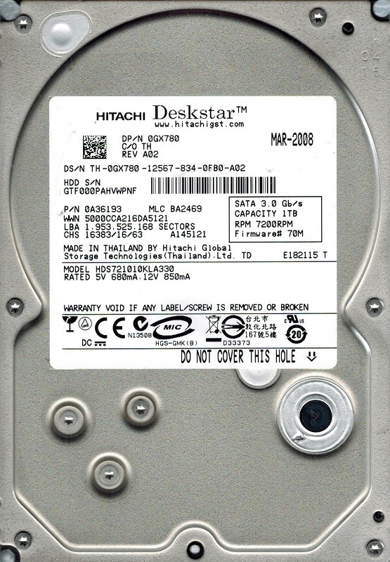 Hitachi HDS721010KLA330 P/N: 0A36193 MLC: BA2469 1TB