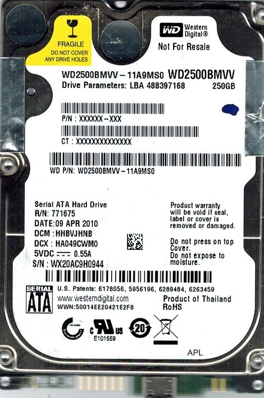 Western Digital WD2500BMVV-11A9MS0 250GB DCM: HHBVJHNB