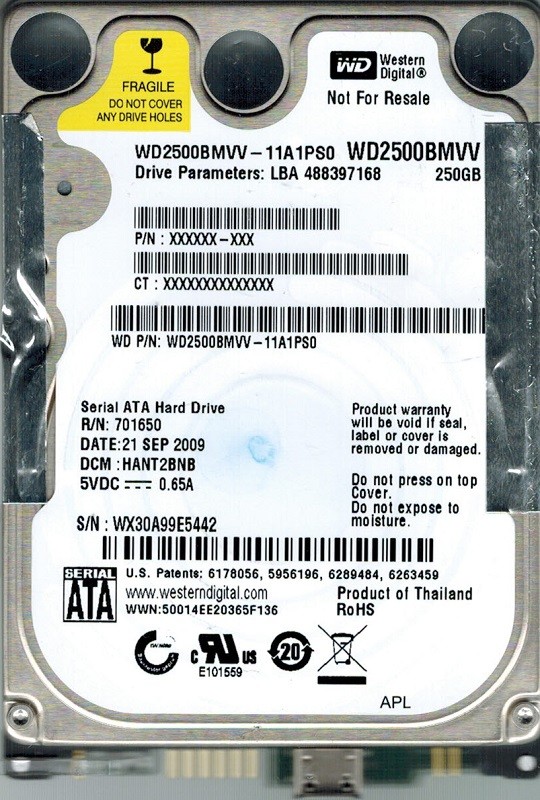 Western Digital WD2500BMVV-11A1PS0 250GB DCM: HANT2BNB