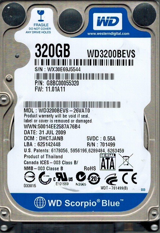 Western Digital WD3200BEVS-26VAT0 320GB DCM: DHCTJANB
