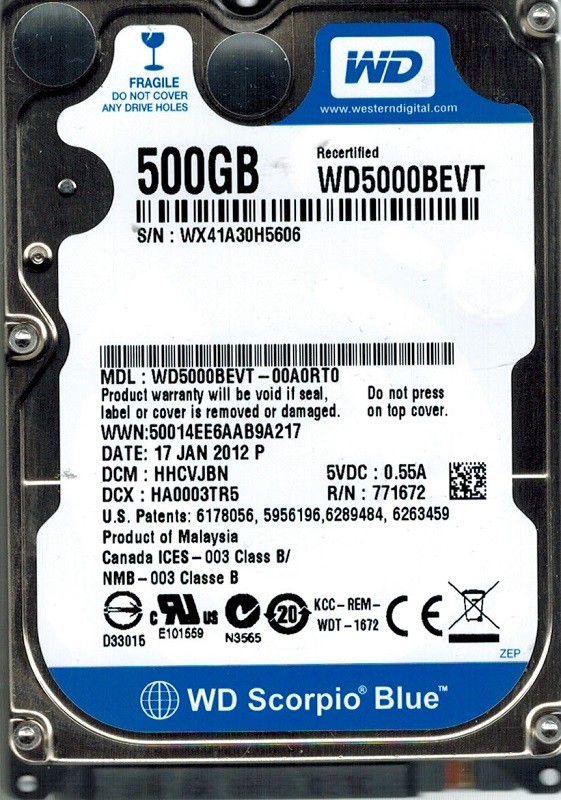 Western Digital WD5000BEVT-00A0RT0 500GB DCM: HHCVJBN