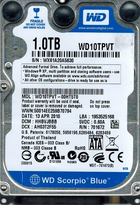 Western Digital WD10TPVT-00HT5T0 DCM: HHBVJBBB 1TB