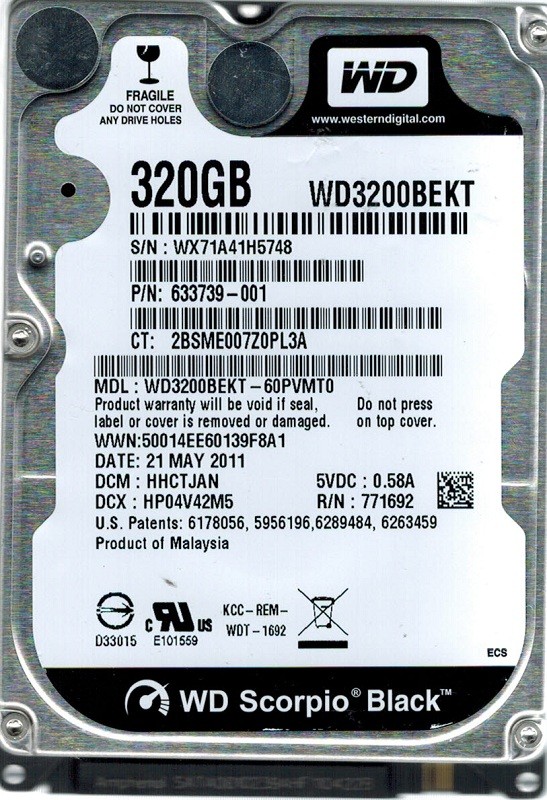 Western Digital WD3200BEKT-60PVMT0 320GB DCM: HHCTJAN