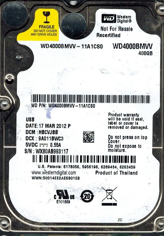 Western Digital WD4000BMVV-11A1CS0 400GB USB 2.0 DCM: HBCVJBB