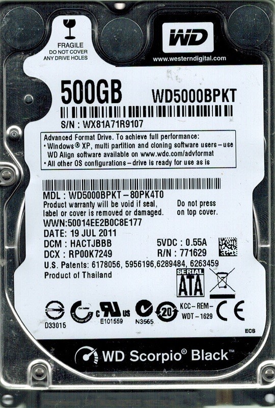 Western Digital WD5000BPKT-80PK4T0 500GB DCM: HACTJBBB