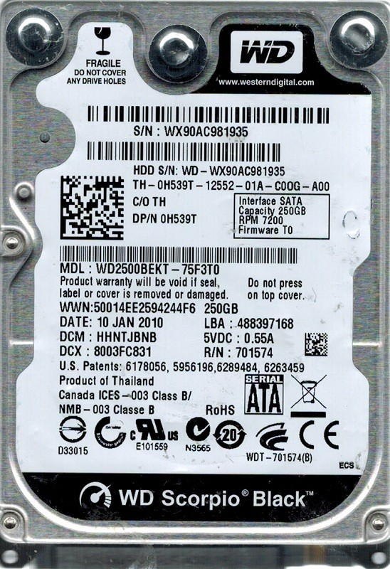 Western Digital WD2500BEKT-75F3T0 250GB DCM: HHNTJBNB