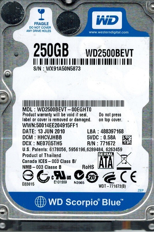 Western Digital WD2500BEVT-00EGHT0 250GB DCM: HHCVJHBB